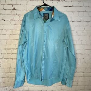 MC Mizumi Blue  Long Sleeve Button Down Silky Shirt Mens‎ XL
